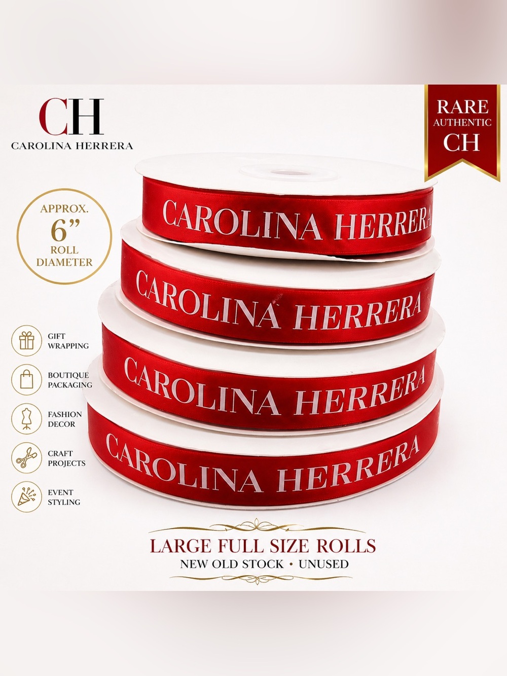 Rare Carolina Herrera Satin Ribbon Rolls Lot of 4 Authentic Boutique Display